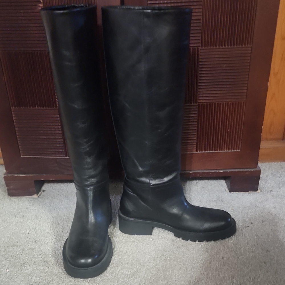 Elegant Black Knee High Chunky Riding Boots